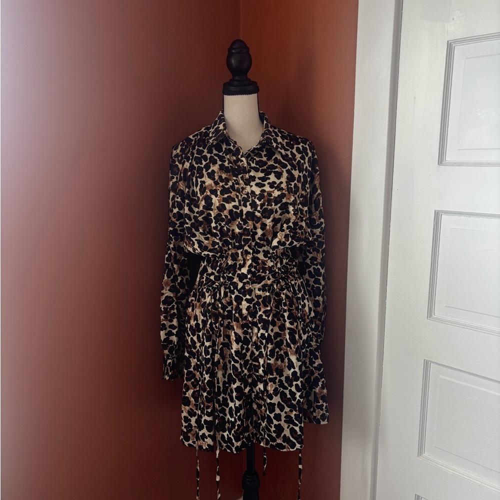 Fashion Nova Black and White Cowl Neck Bishop Sleeve Dress